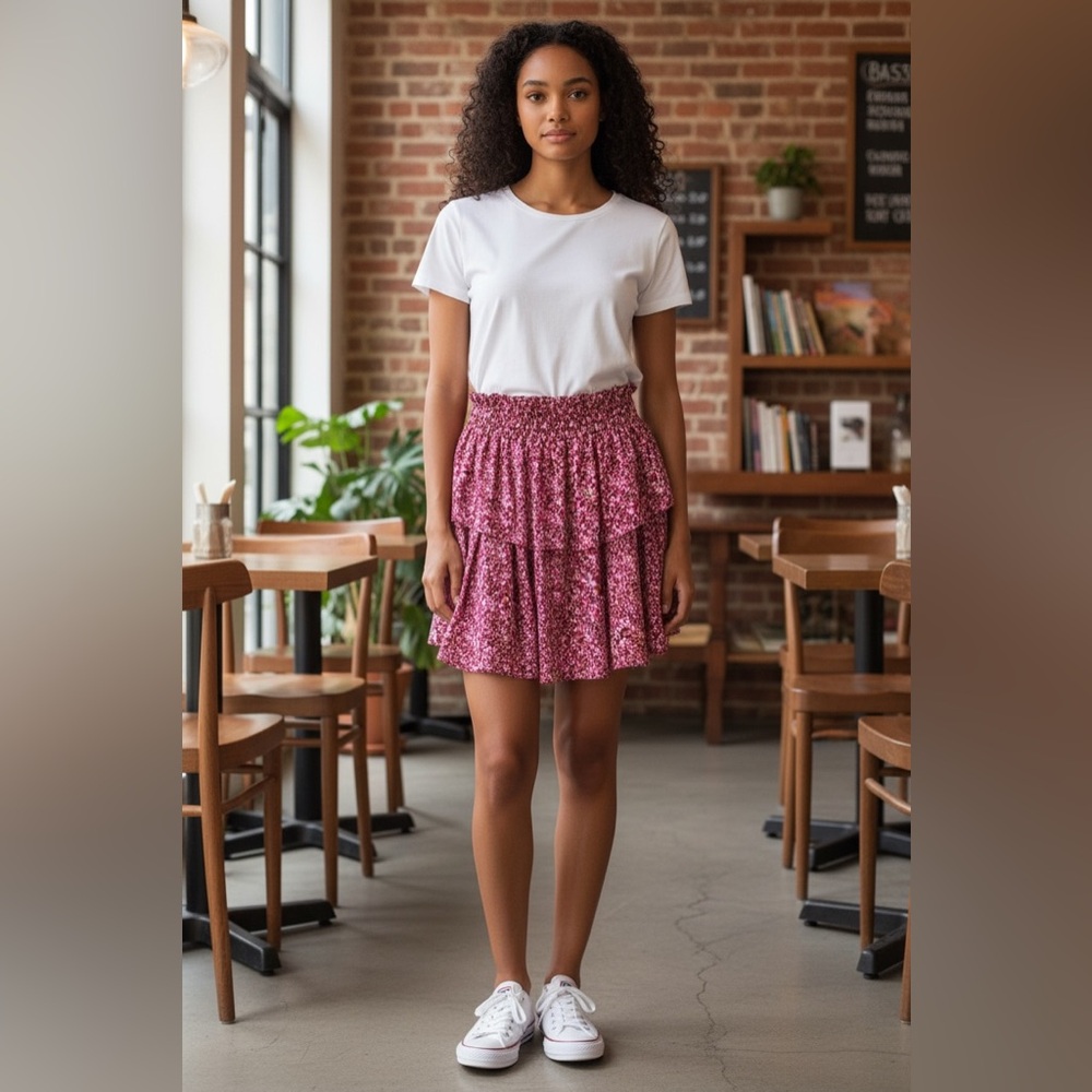 Aeropostale Pink Floral Tiered Mini Skirt Women’s Size XS